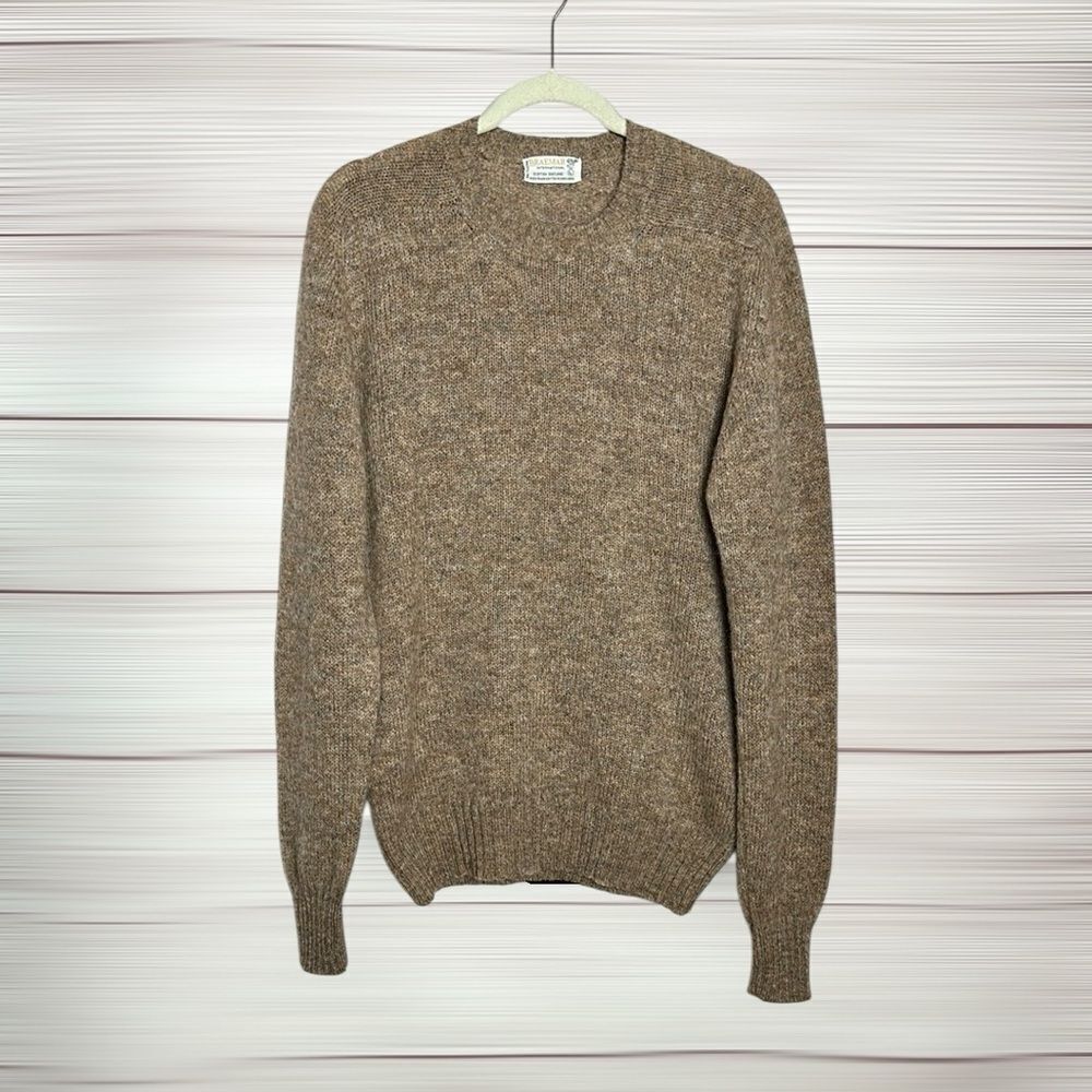 Braemar International Vintage Wool Sweater Pullover Taupe Crew neck Slim M/L